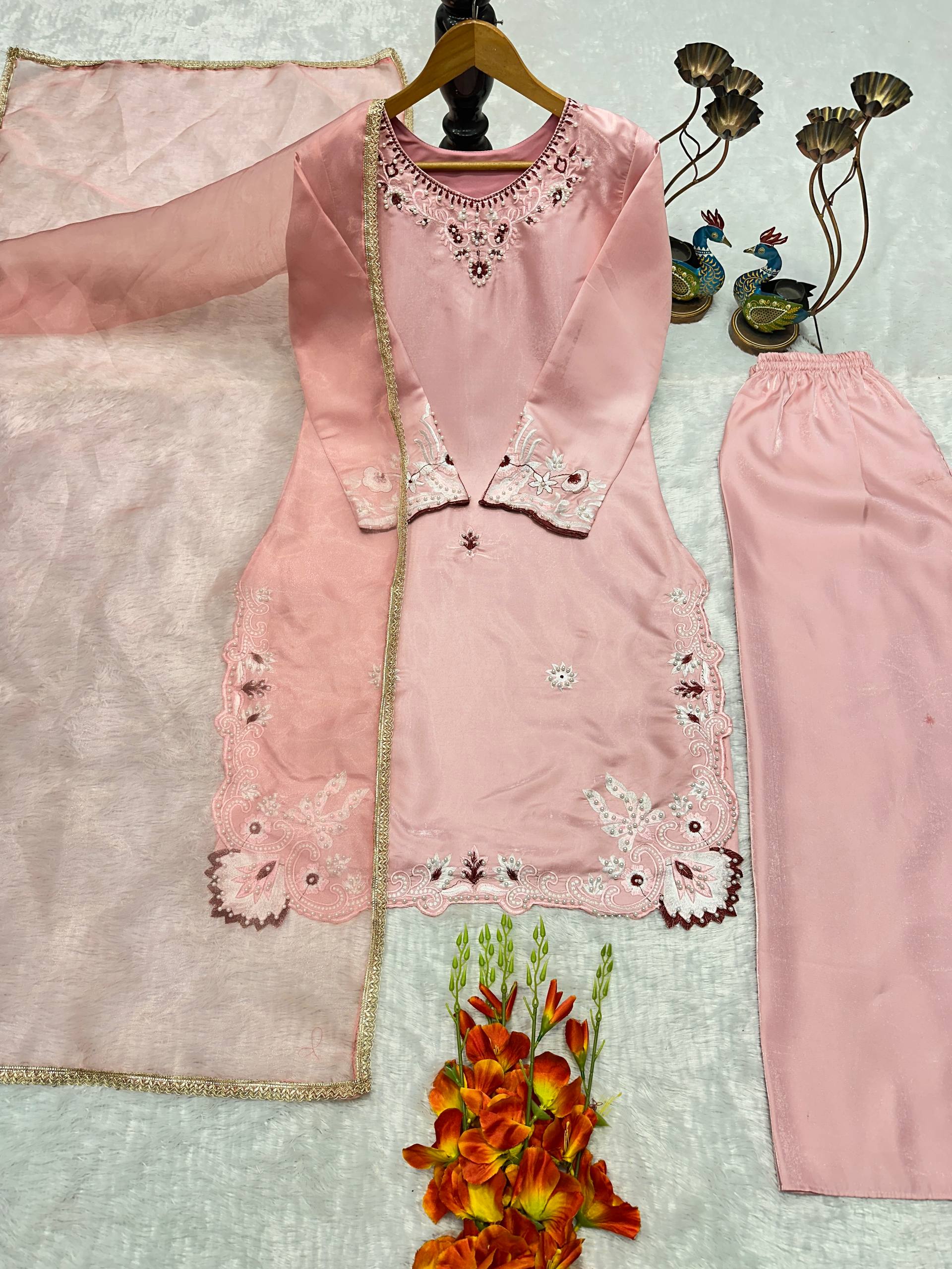 Bespoke Peach Satin Ensemble
